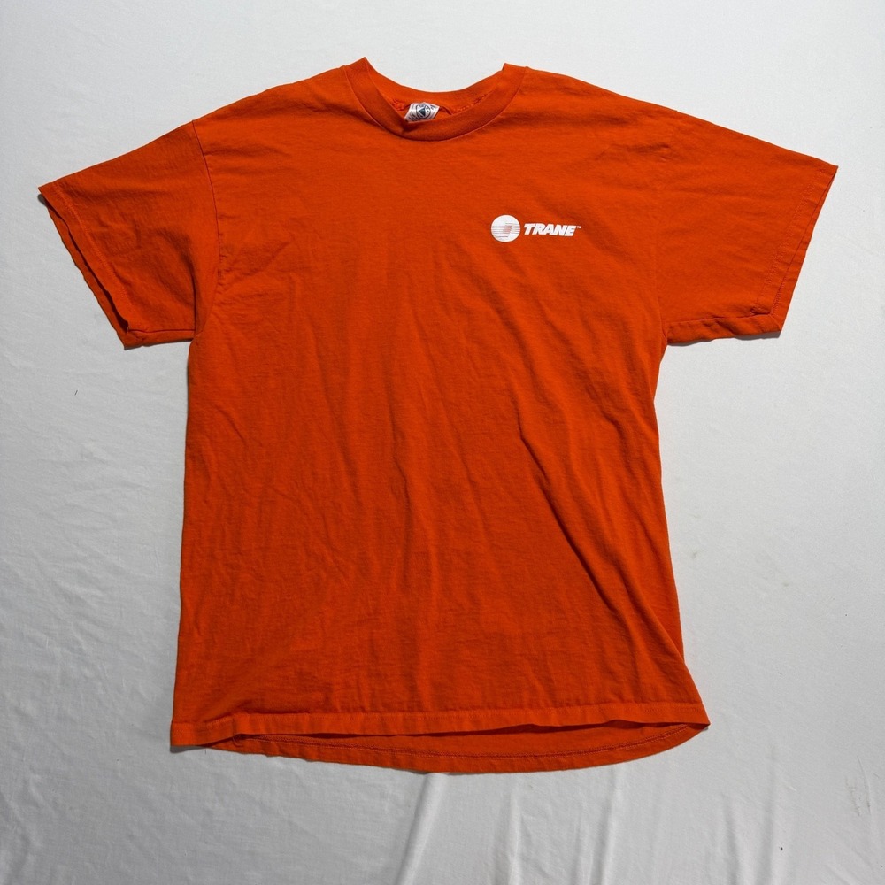 Y2K Trane HVAC Logo T-Shirt Mens XL Orange Delta Pro Weight Heating Cooling